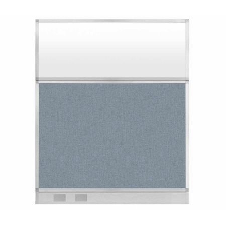 Versare Hush Panel Cubicle Partition 5' x 6' Powder Blue Fabric Frosted Window w/ Cable Channel 1856404-3